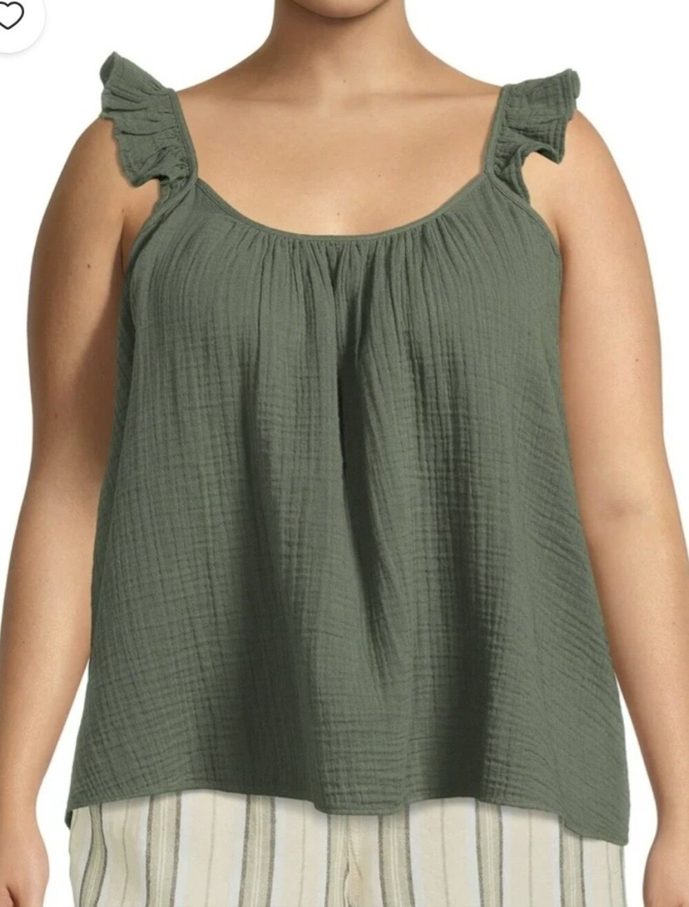 Terra & Sky Womans Plus Size Ruffle Strap Tank Top 2X (20w-22w) Color Green Nwt